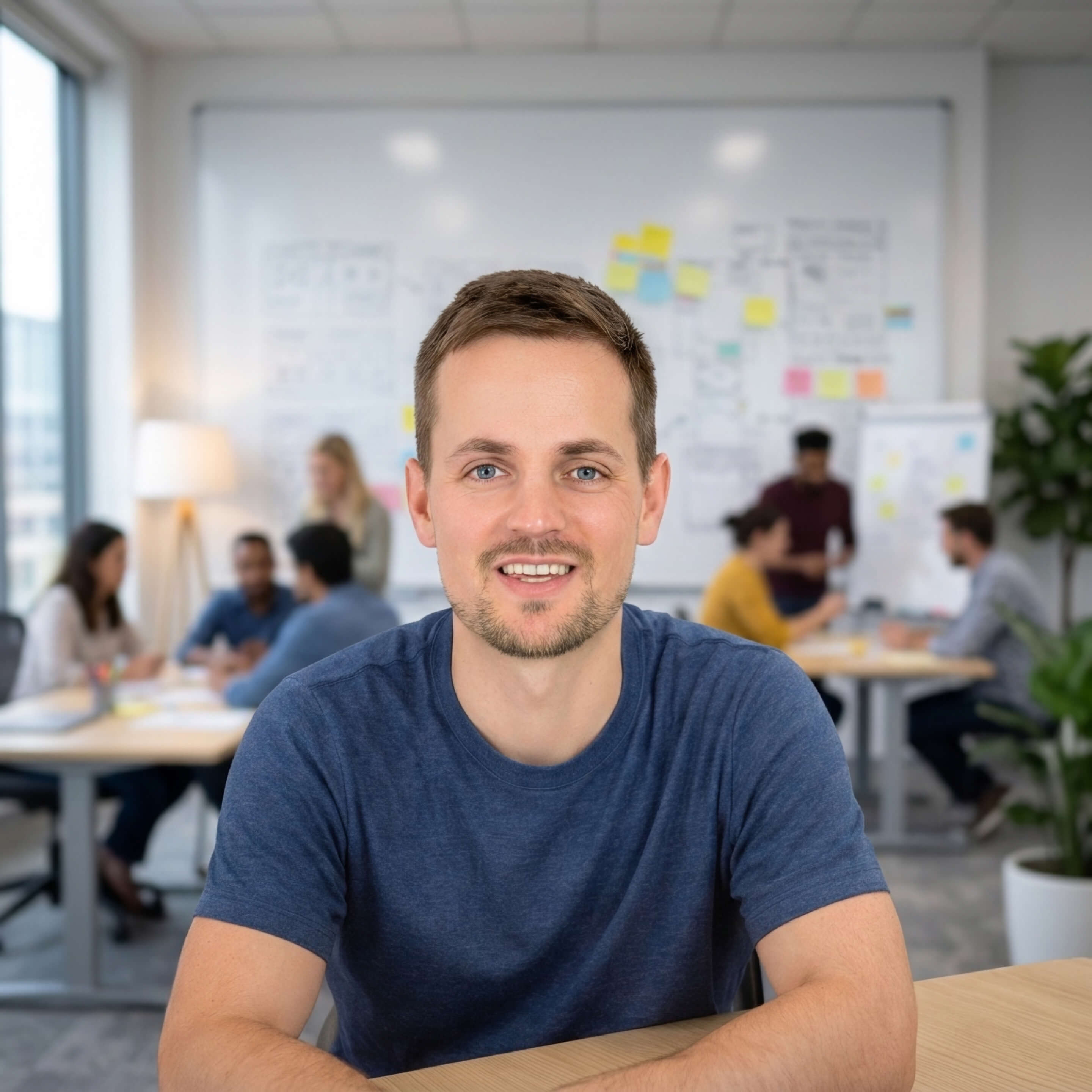 My profile picture in an office environment.