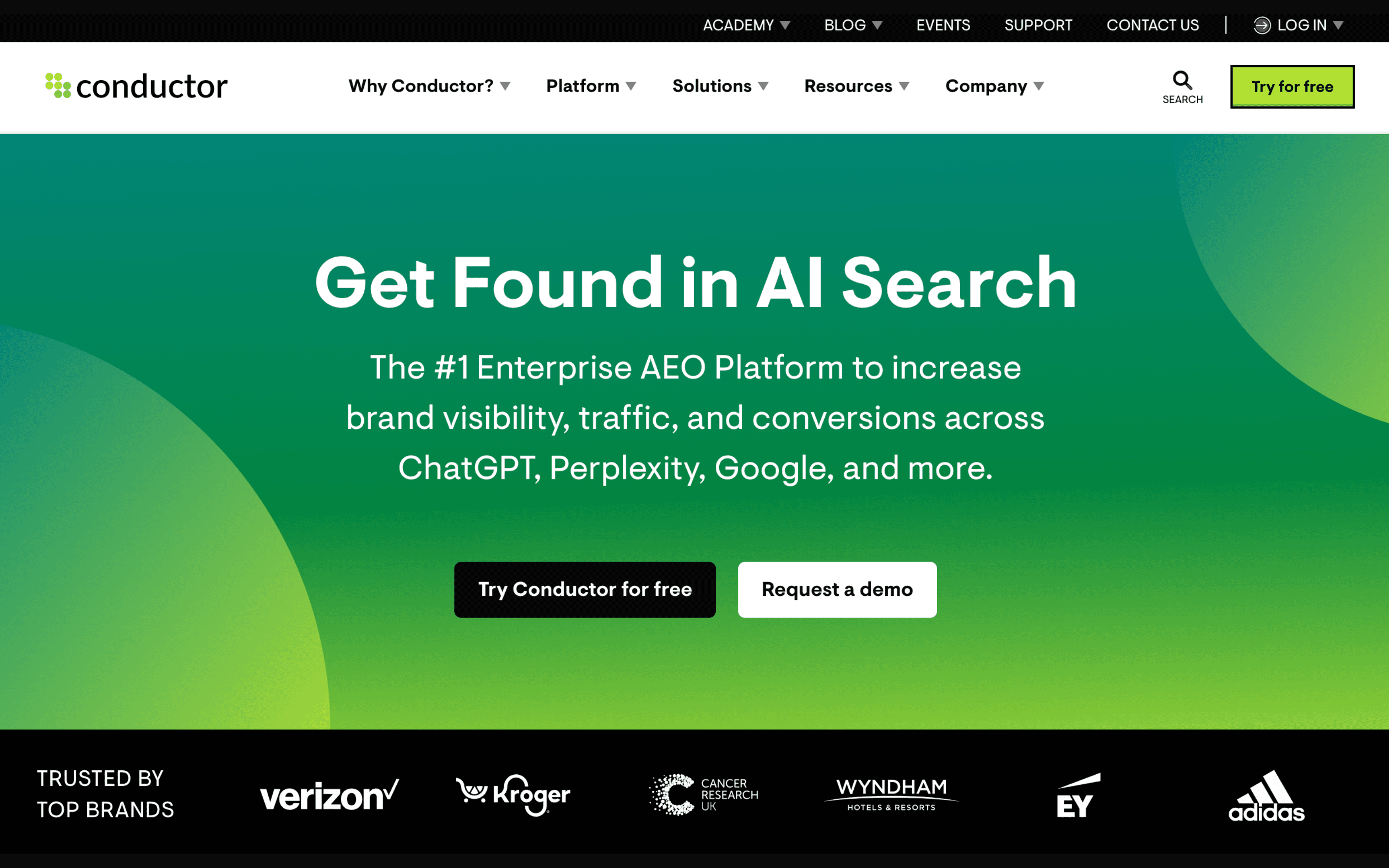 Screenshot of conductor dashboard showing LLM visibility tracking and AI search analytics.