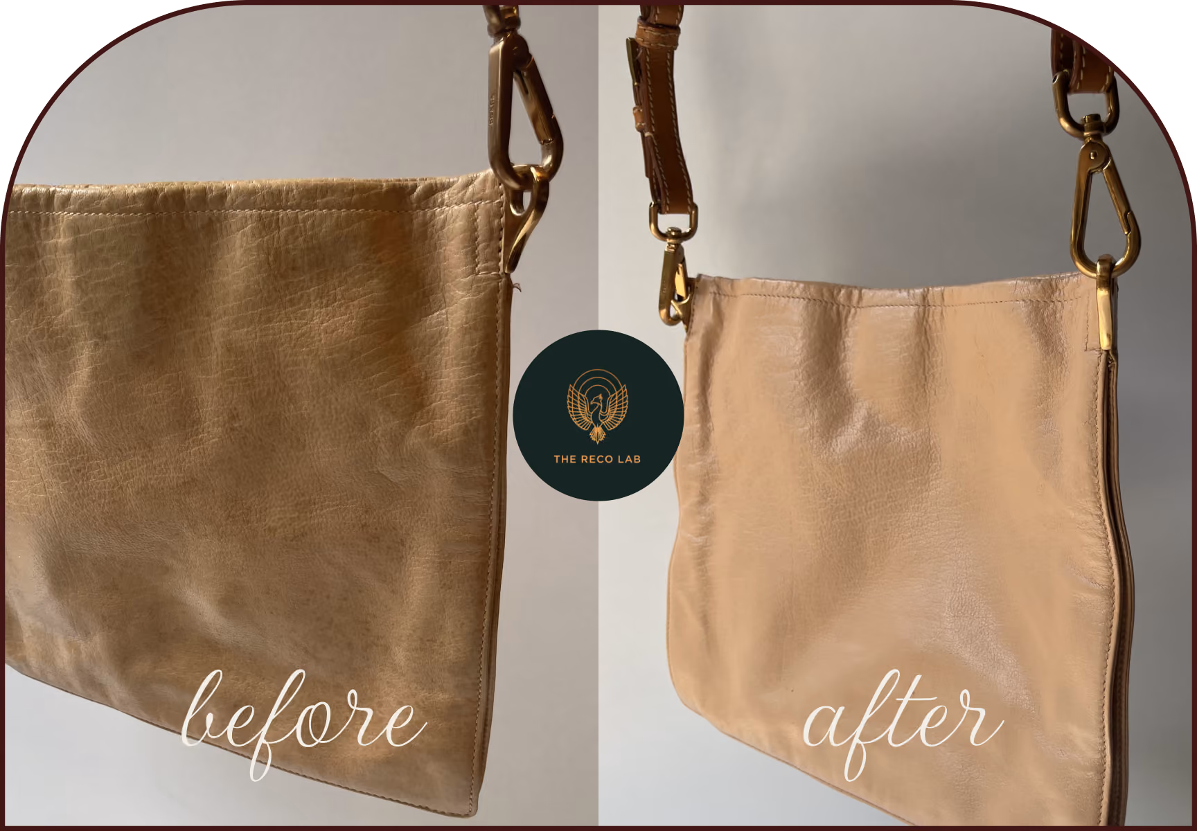 Beige suede handbag before and after professional suede cleaning and restoration at The Reco Lab Sydney