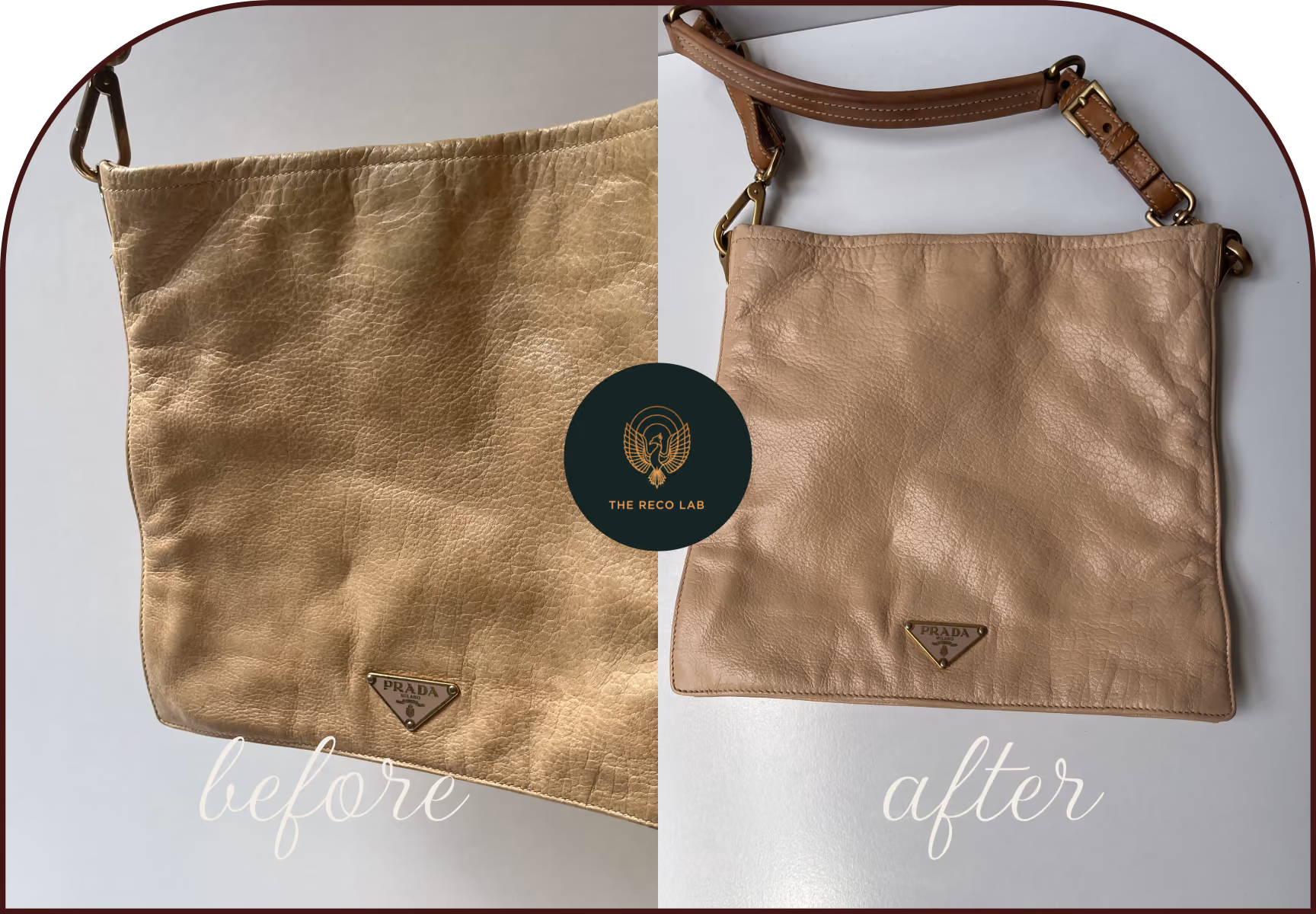 Beige suede handbag before and after professional suede cleaning and restoration at The Reco Lab Sydney