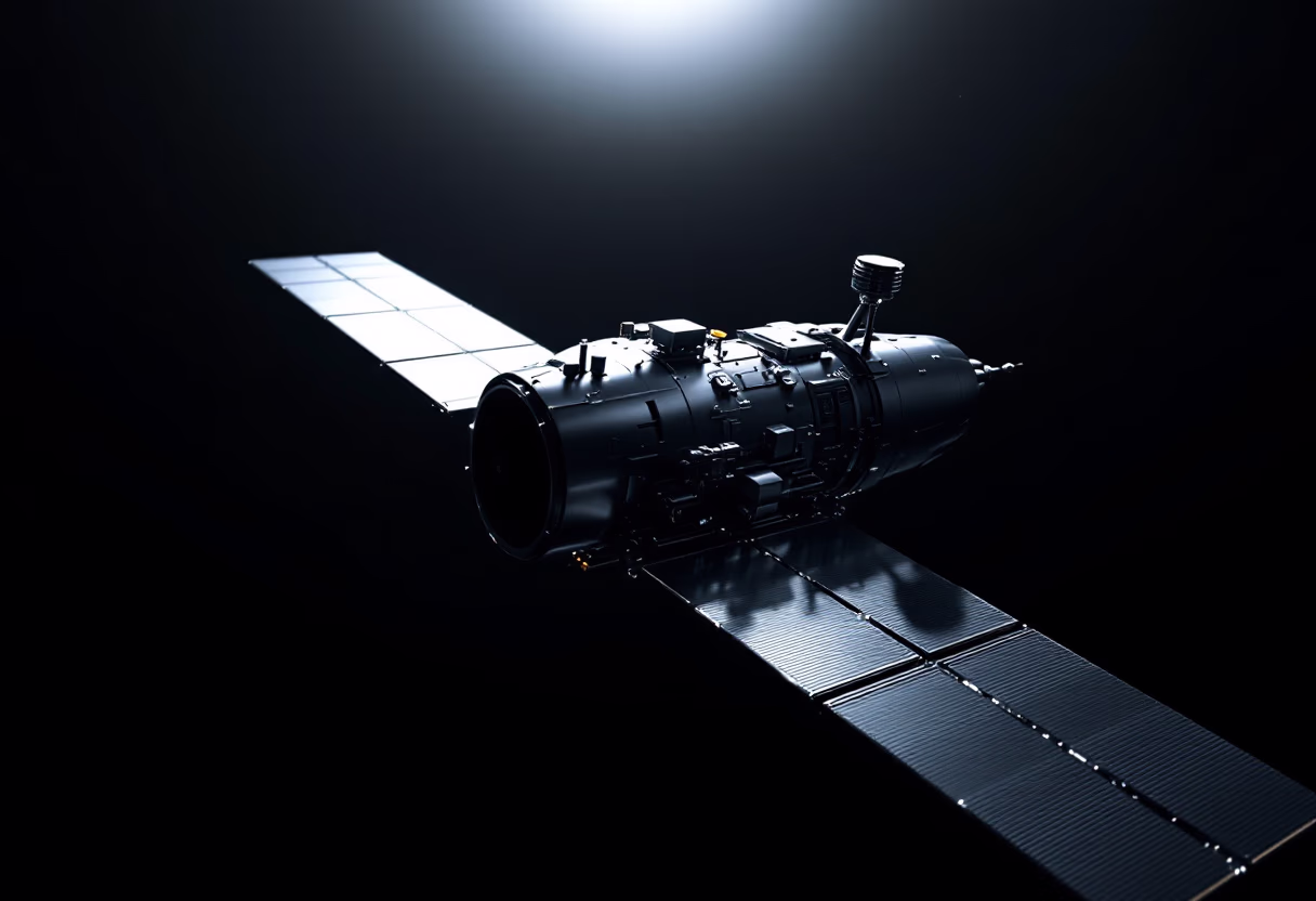 image of a satellite orbiting earth (for a space tech)