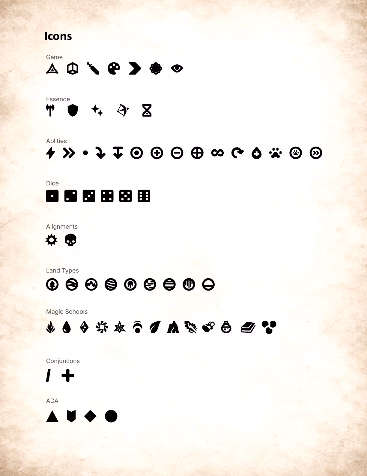 Icon sheet from the style guide example used in this course.