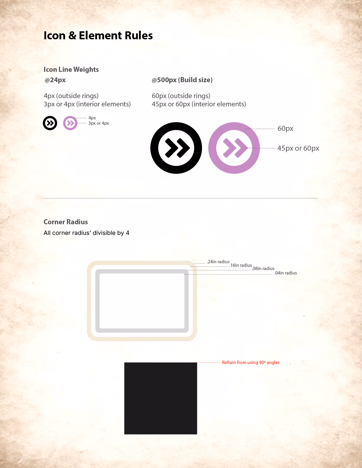 Icon build reference sheet from the style guide example used in this course.