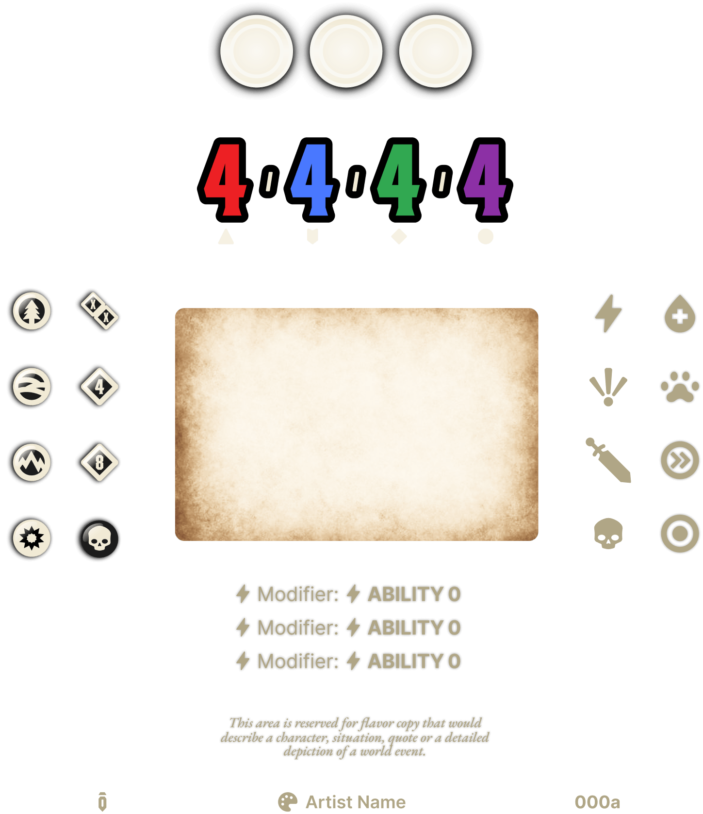 This image shows all of the elements that make up the ability scroll details spread out for design example.