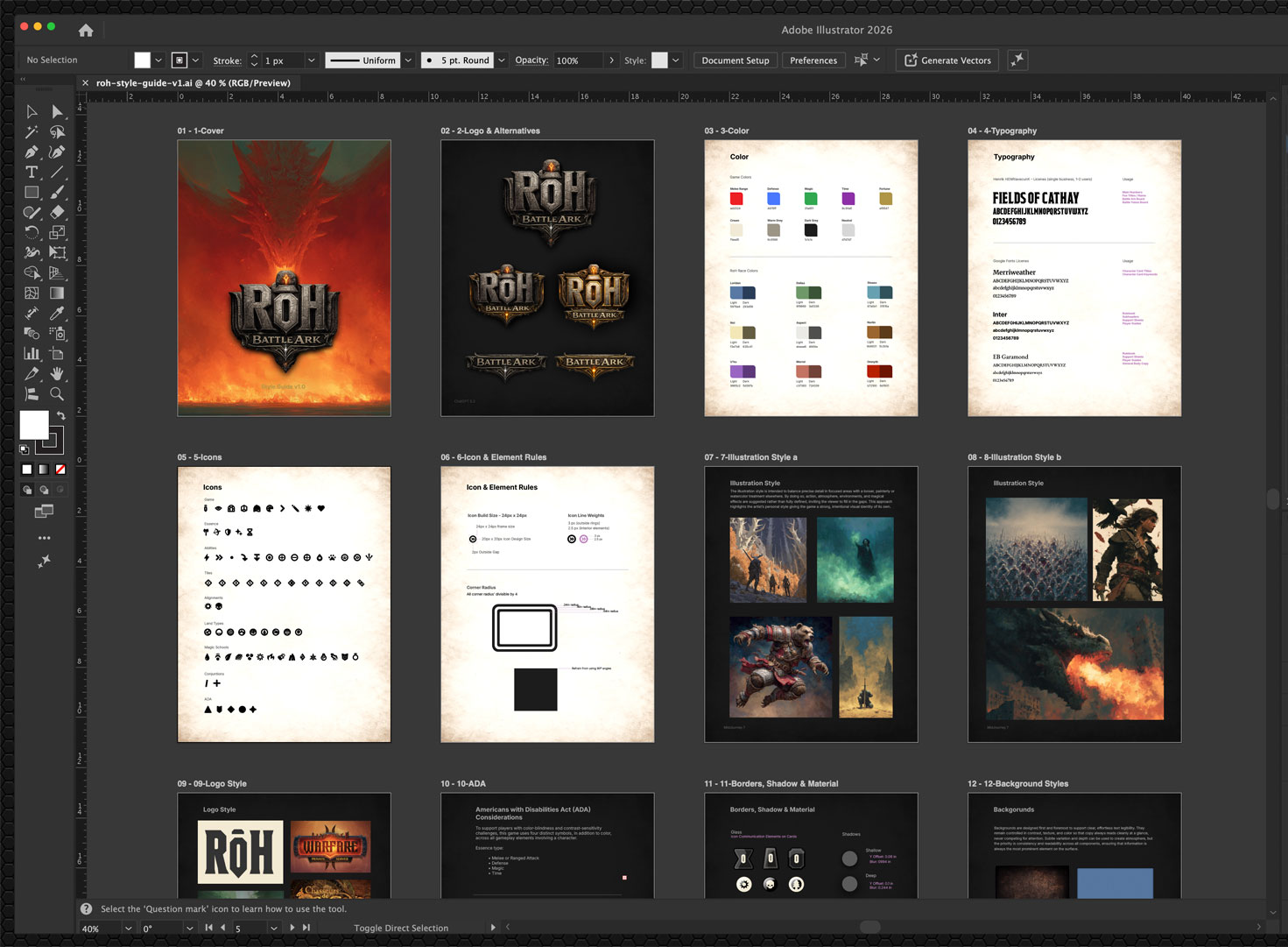This is a screen shot of the Tabletop Game design style guide for the example game for Course 01.