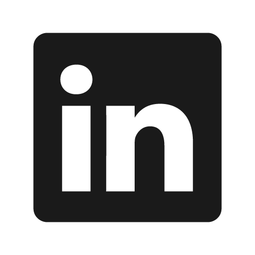 White lowercase 'in' letters on a black square background representing LinkedIn logo.