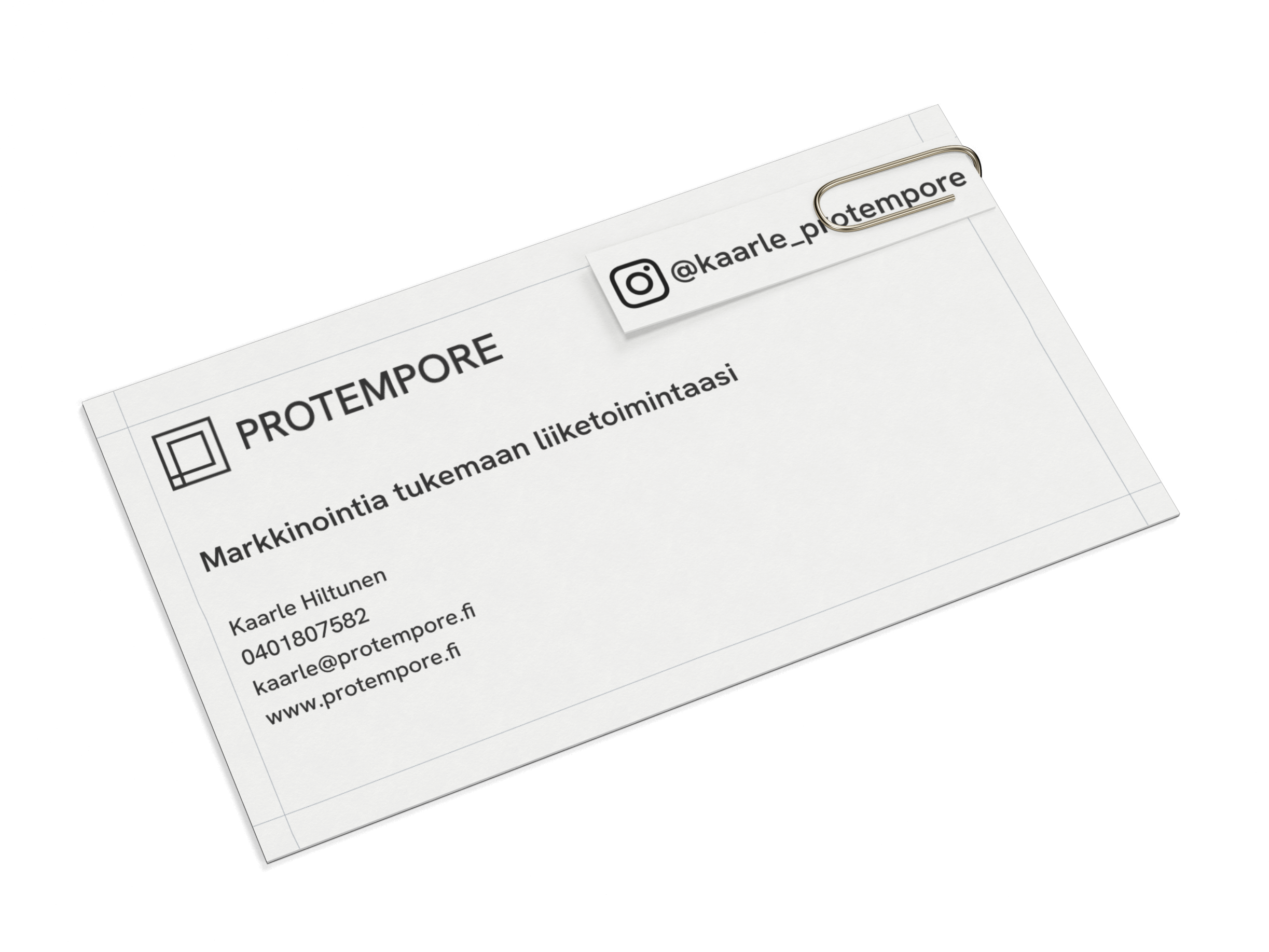 Kuva käyntikortista jossa on prtempore oy:n logo ja omistajan yhteystiedot