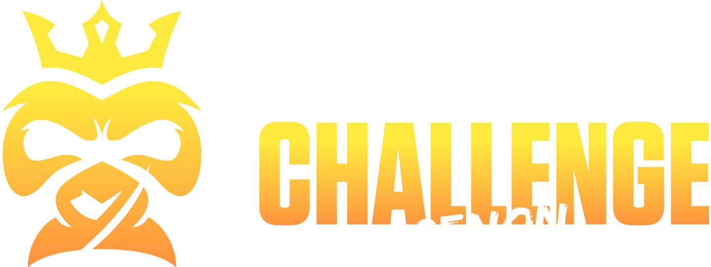 Logo with a stylized gorilla face wearing a crown next to the text 'MASTER GORILLA CHALLENGE CENON' in white and gradient orange-yellow letters.