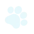 Light blue paw print with one large pad and four smaller toe pads on transparent background.
