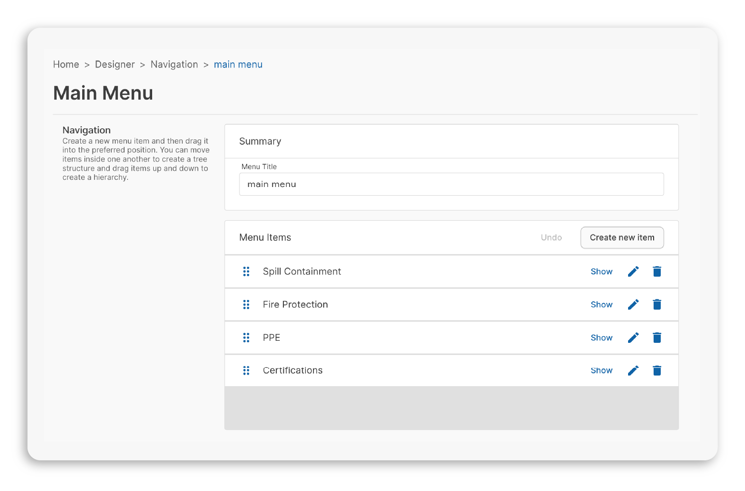 creating a navigation menu in the Nautical dashboard 