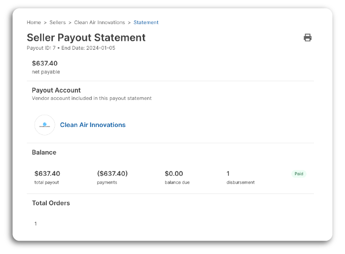 Vendor payout statement