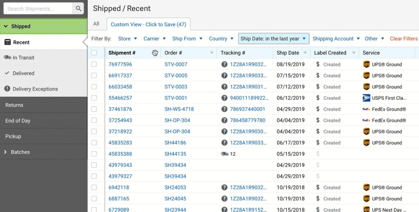 Example of what shipstation's marketplace software looks like