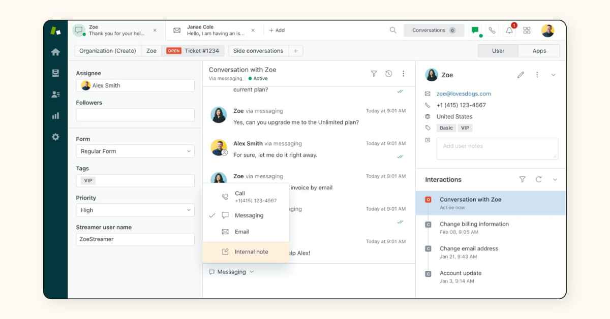 Example of Zendesk integration