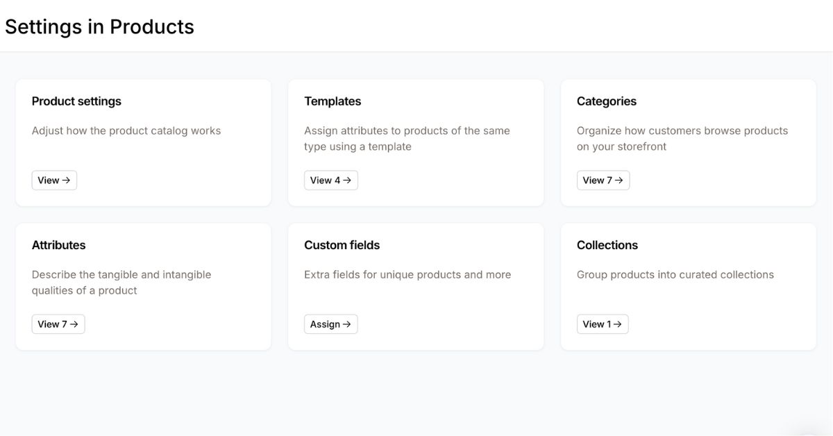 Example of what product settings looks like in Nautical
