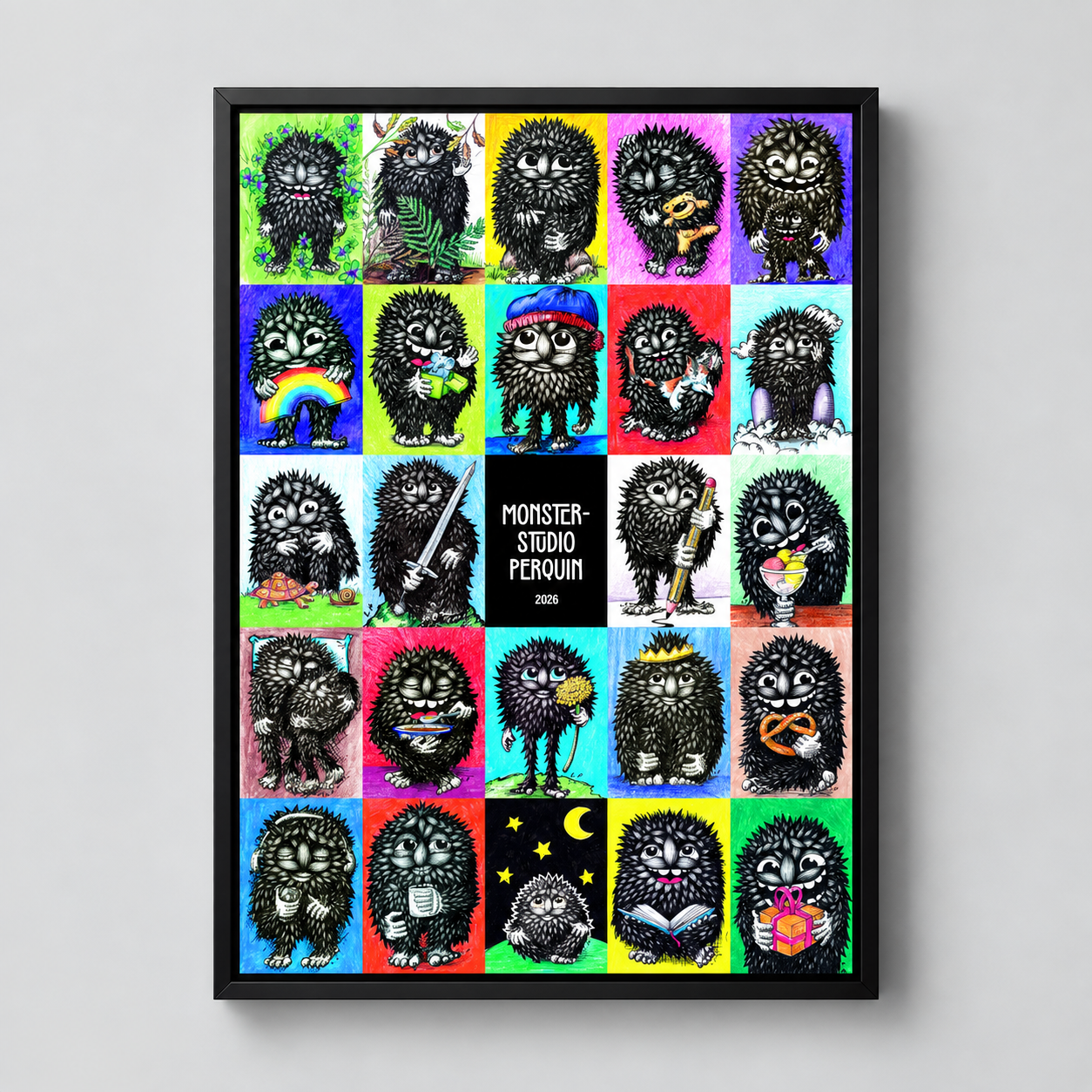 Colorful Poster with 24 Mini-Monsters from the artist Laura Pierquin.