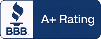 Better Business Bureau (BBB) A+ Rating badge with blue background.