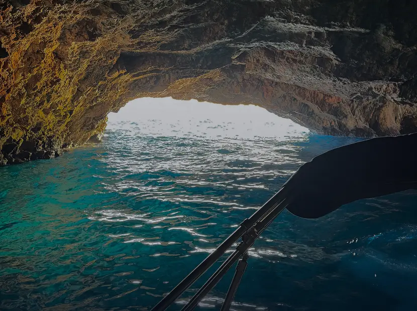 View from boat inside Blue Cave in Kotor Bay Montenegro