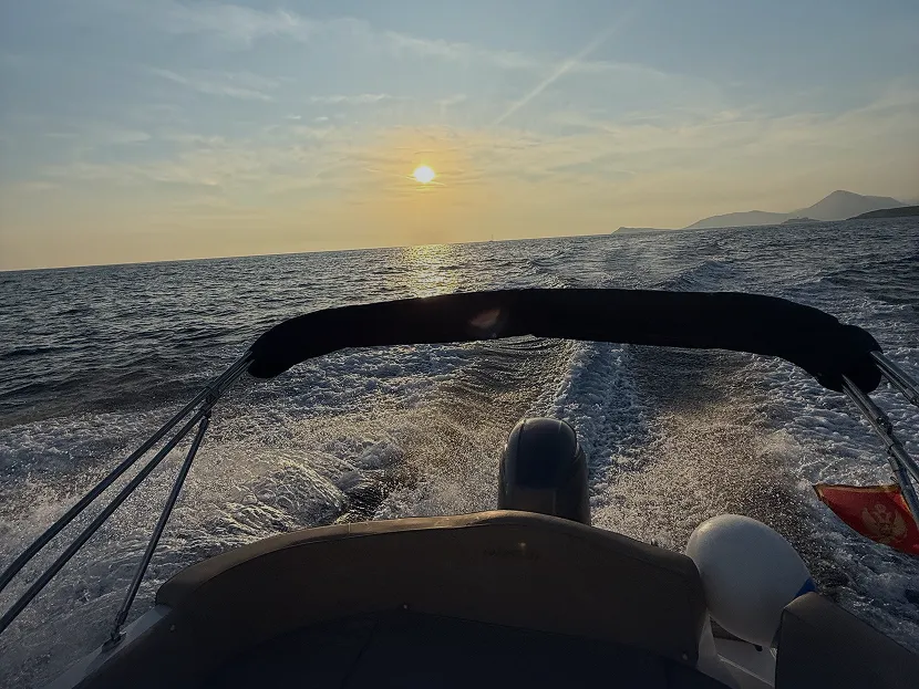 Sunset view from a speedboat on the Adriatic Sea during a private tour in Montenegro