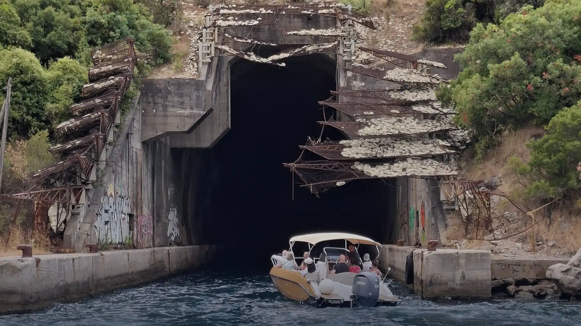 Private full Boka Bay boat tour in Montenegro with Mamula Island and panoramic sea view