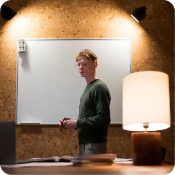 young man making presentation virtual classroom 