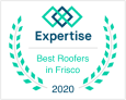 Badge from Expertise award for Best Roofers in Frisco featuring laurel wreath and geometric logo.
