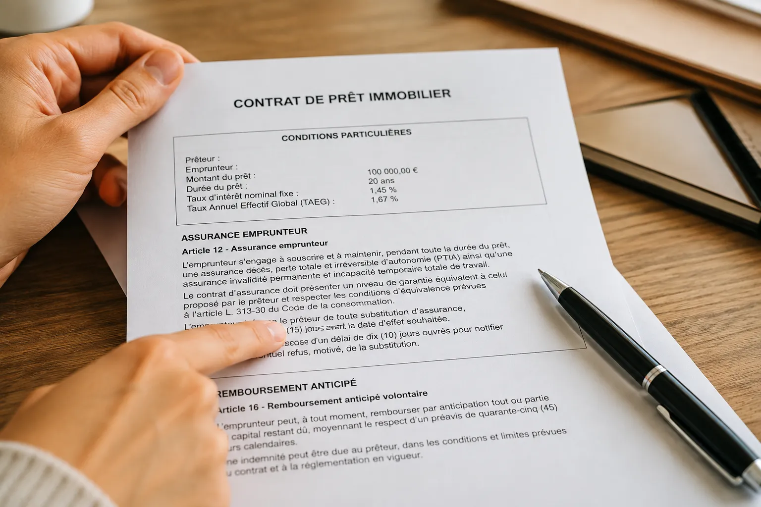 Lecture attentive d'un contrat de prêt immobilier avant signature