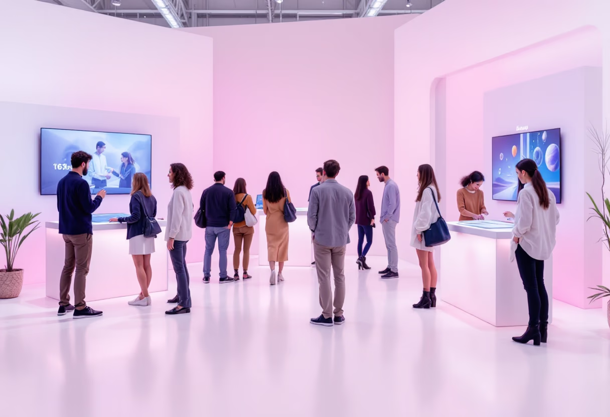 image capturing a creative, interactive exhibit at a humanitarian aid fundraising event, emphasizing modern engagement