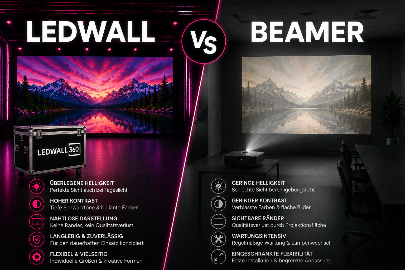 LED Wall vs. Beamer Vergleich – LEDWALL360 zeigt Vorteile der LED-Technik gegenüber Projektor