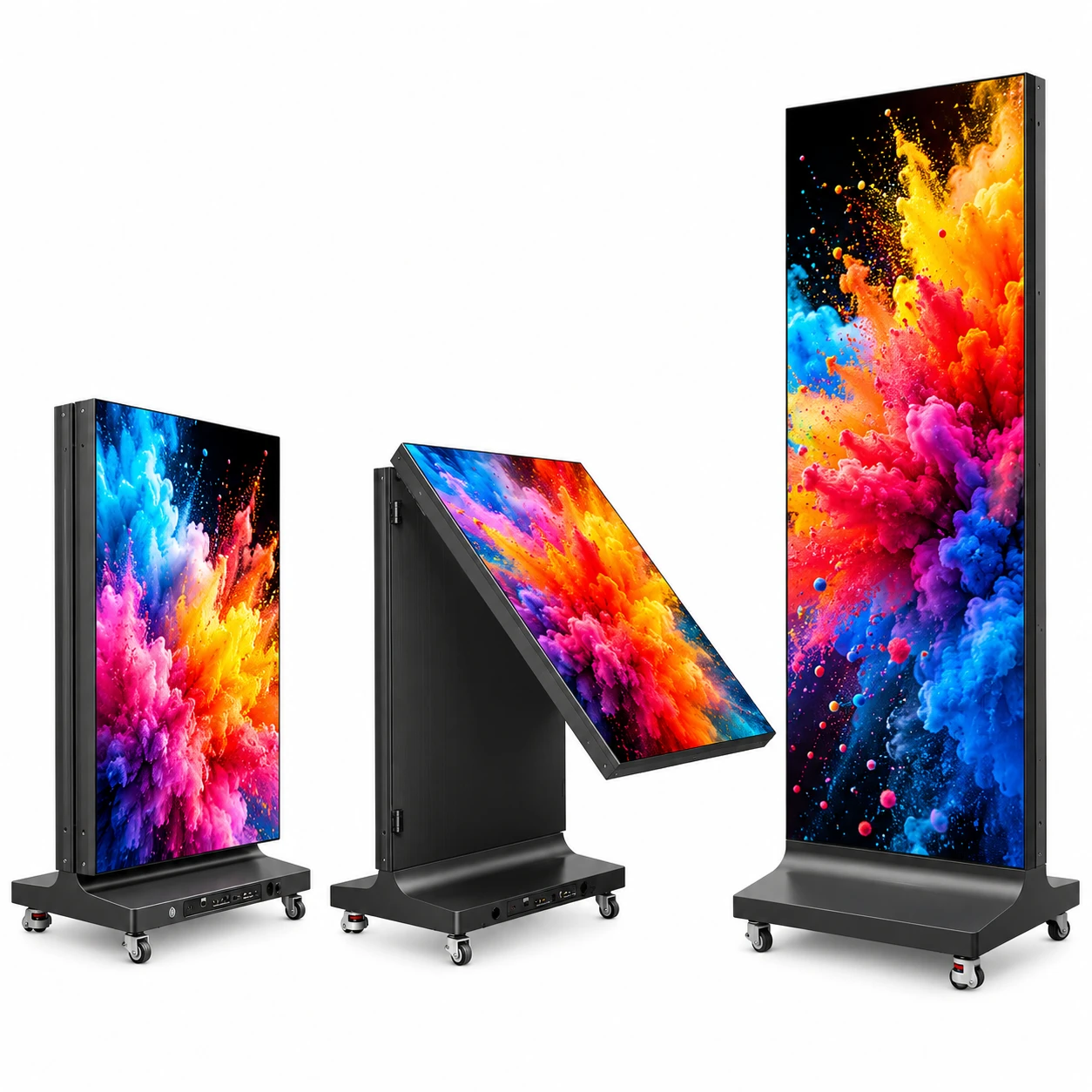 Drei mobile LED-Aufsteller auf Rollen – LED Aufsteller bei LEDWALL360