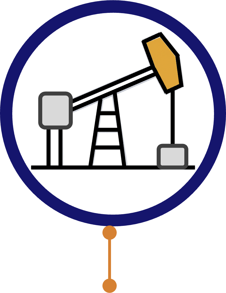Icon of an oil pump jack inside a blue circular border.
