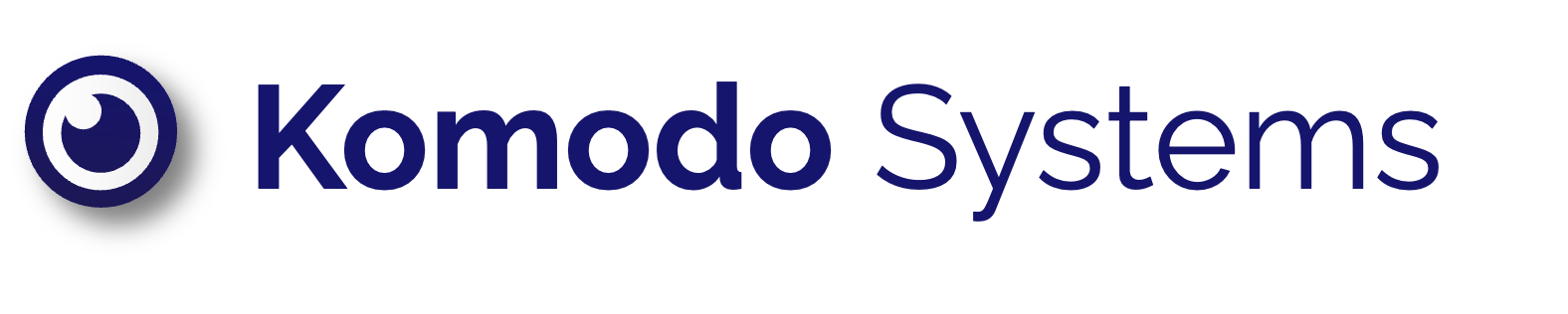 Komodo Systems logo with a stylized blue and white circular emblem to the left of the company name in blue text.