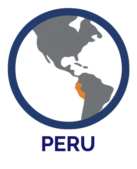 Map of the Americas with Peru highlighted in orange and labeled below.