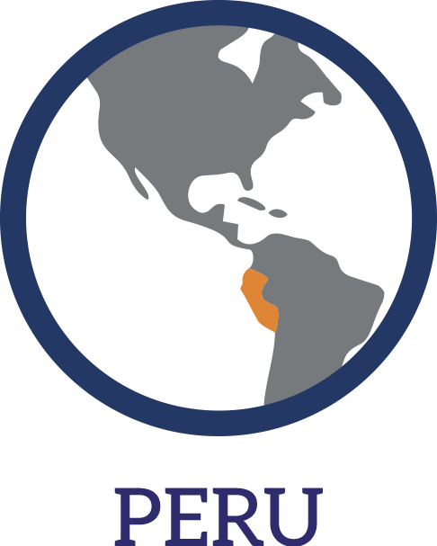 Map of the Americas with Peru highlighted in orange and labeled below.