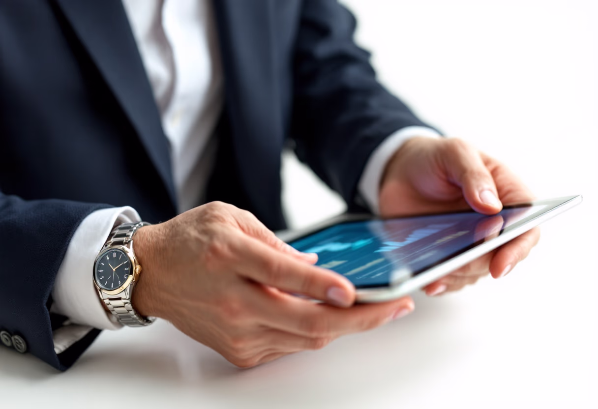 image of business professional reviewing analytics (for a hr tech)