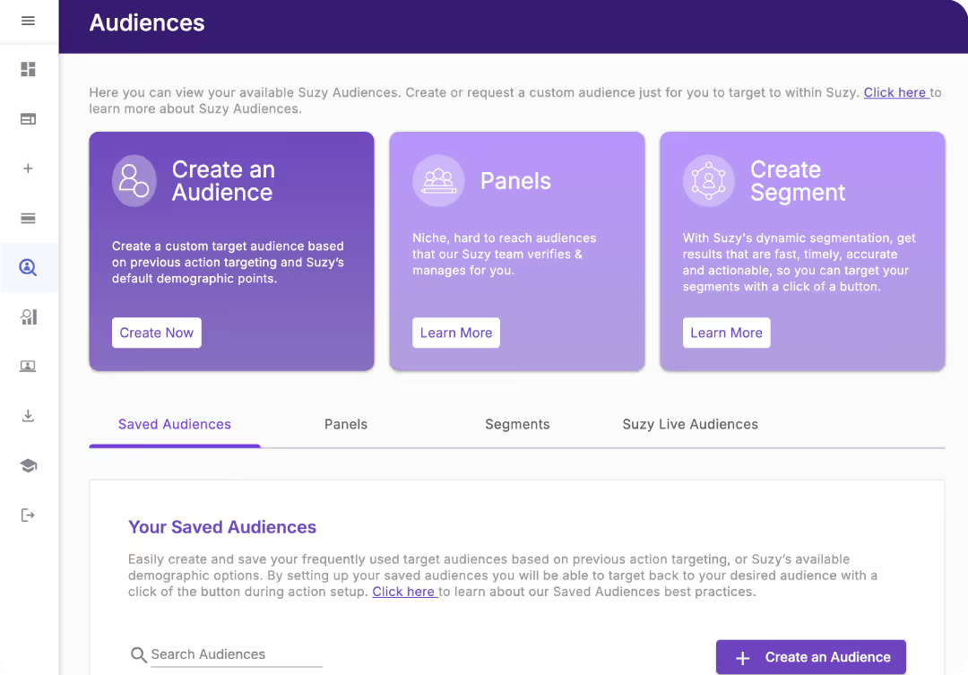 Suzy audience targeting dashboard