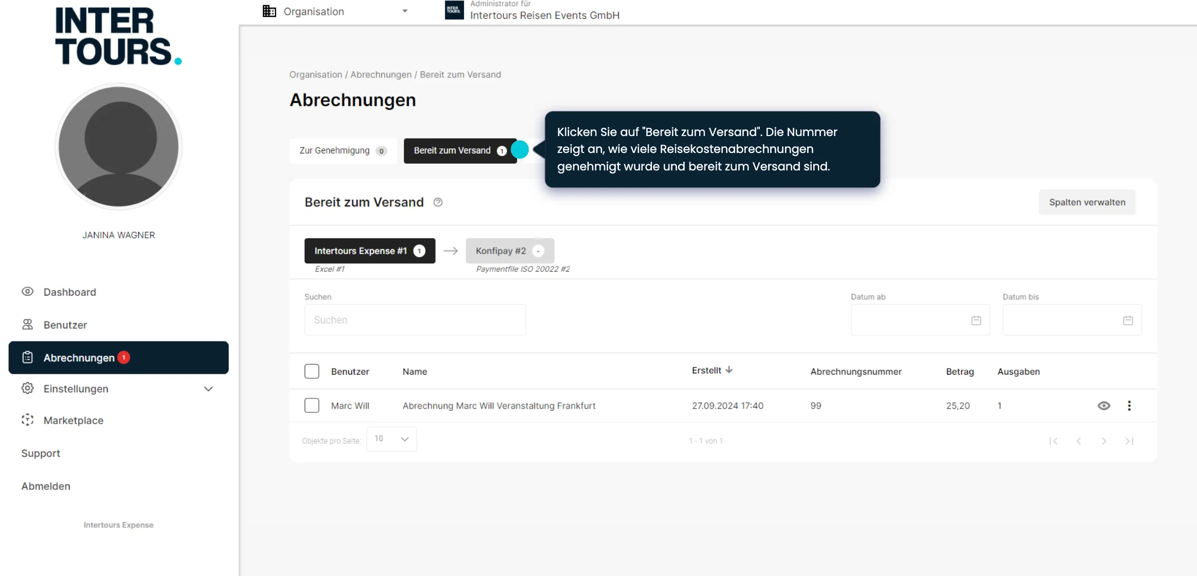 Intertours Oberfläche