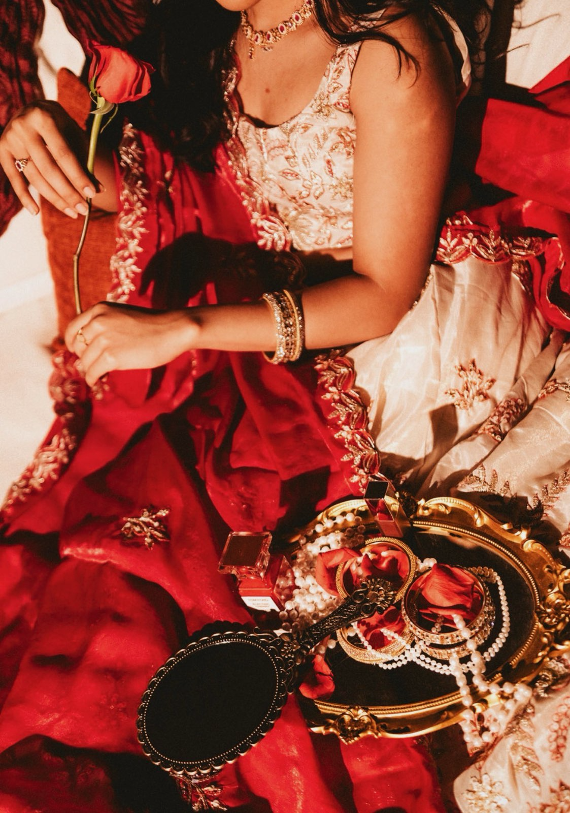 Aesthetic detailed shoot of tray and accessories.