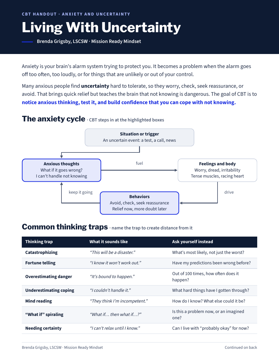 Cover of the Living With Uncertainty handout