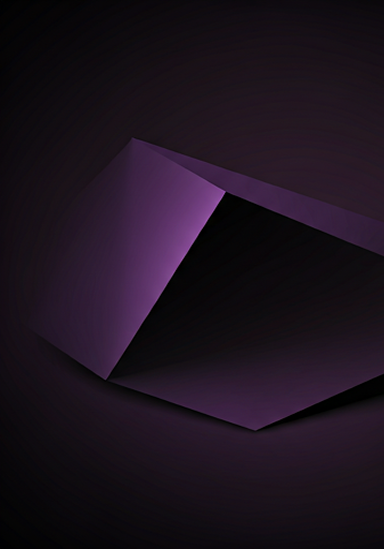 Purple 3D geometric shape resembling an open cube set against a dark background.