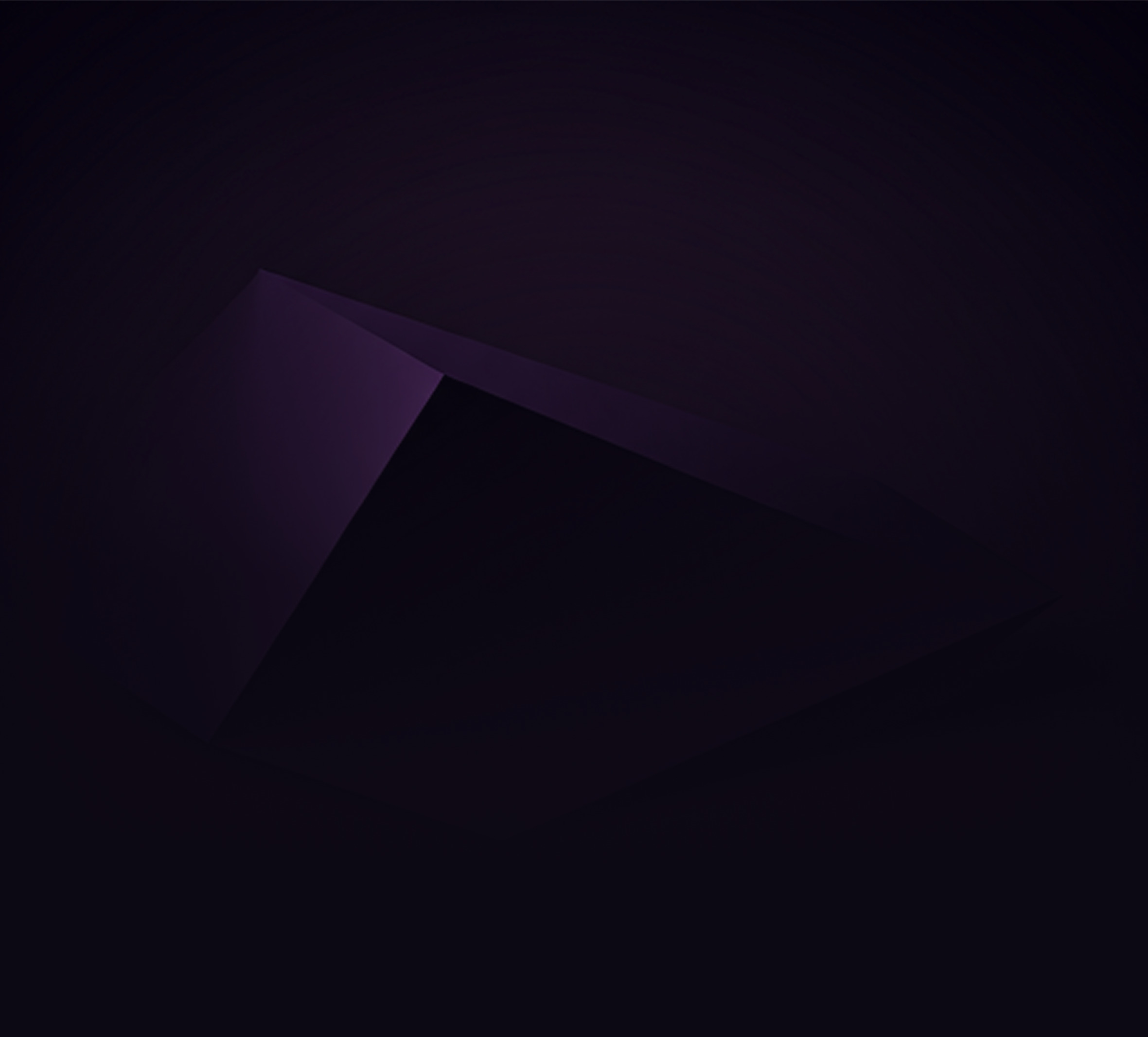 Abstract dark purple geometric shape with gradients on a black background.