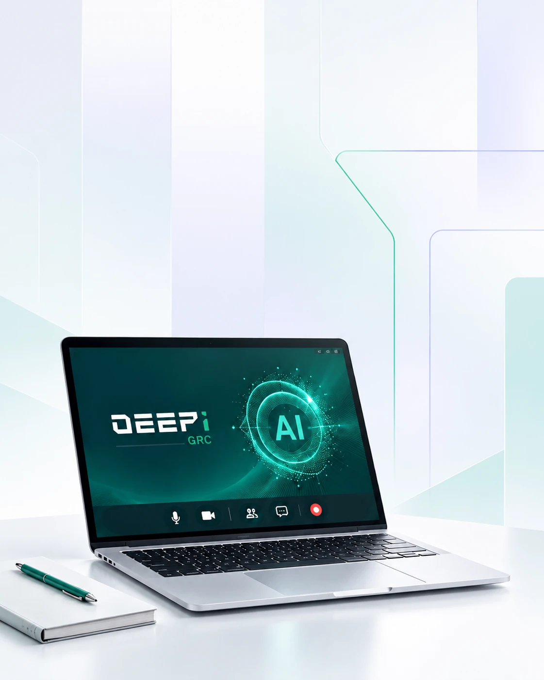 DEEPi GRC AI-powered webinar interface shown on a laptop screen