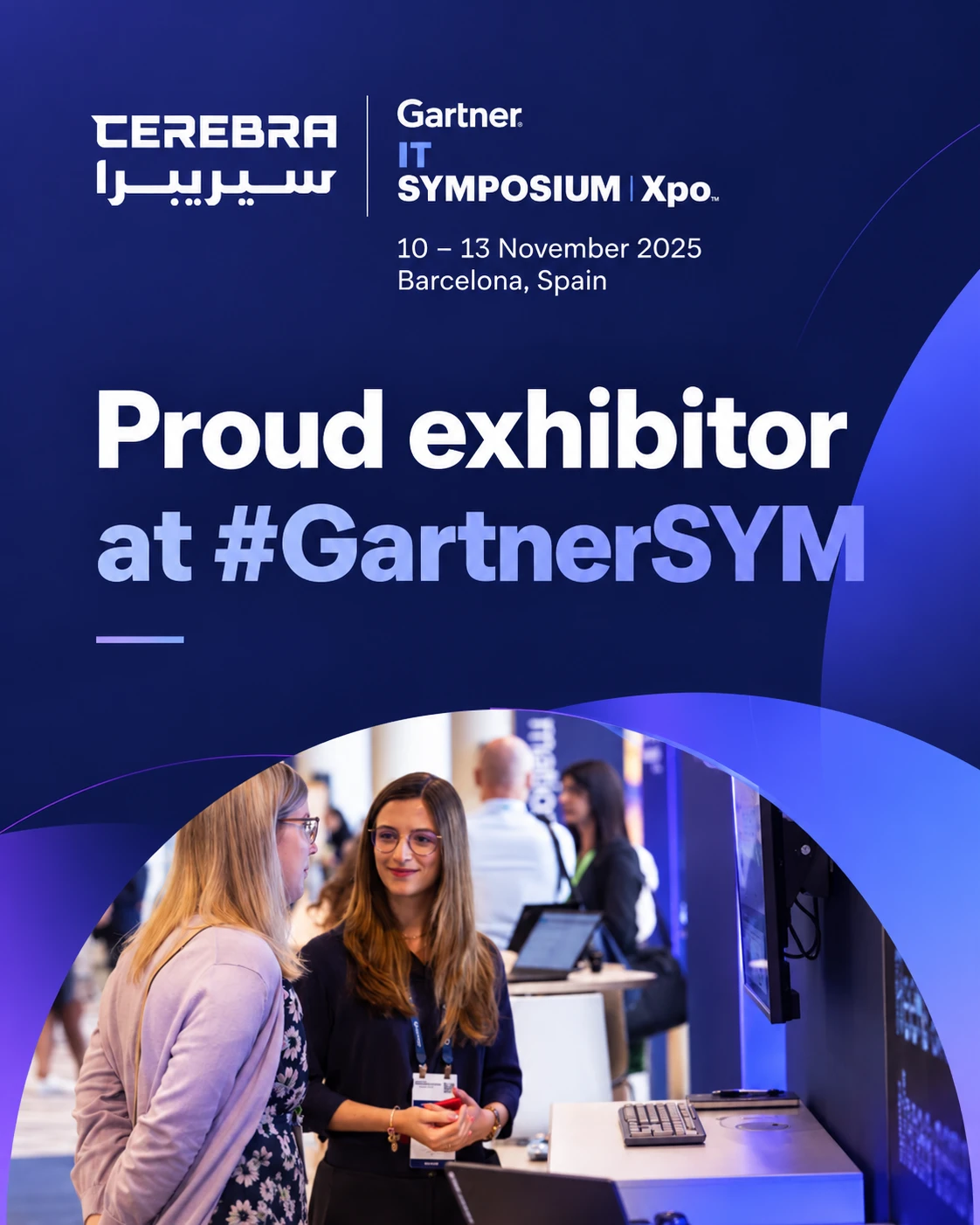 Cerebra at Gartner IT Symposium/Xpo in Barcelona — Cerebra team member meeting a visitor at the Cerebra stand
