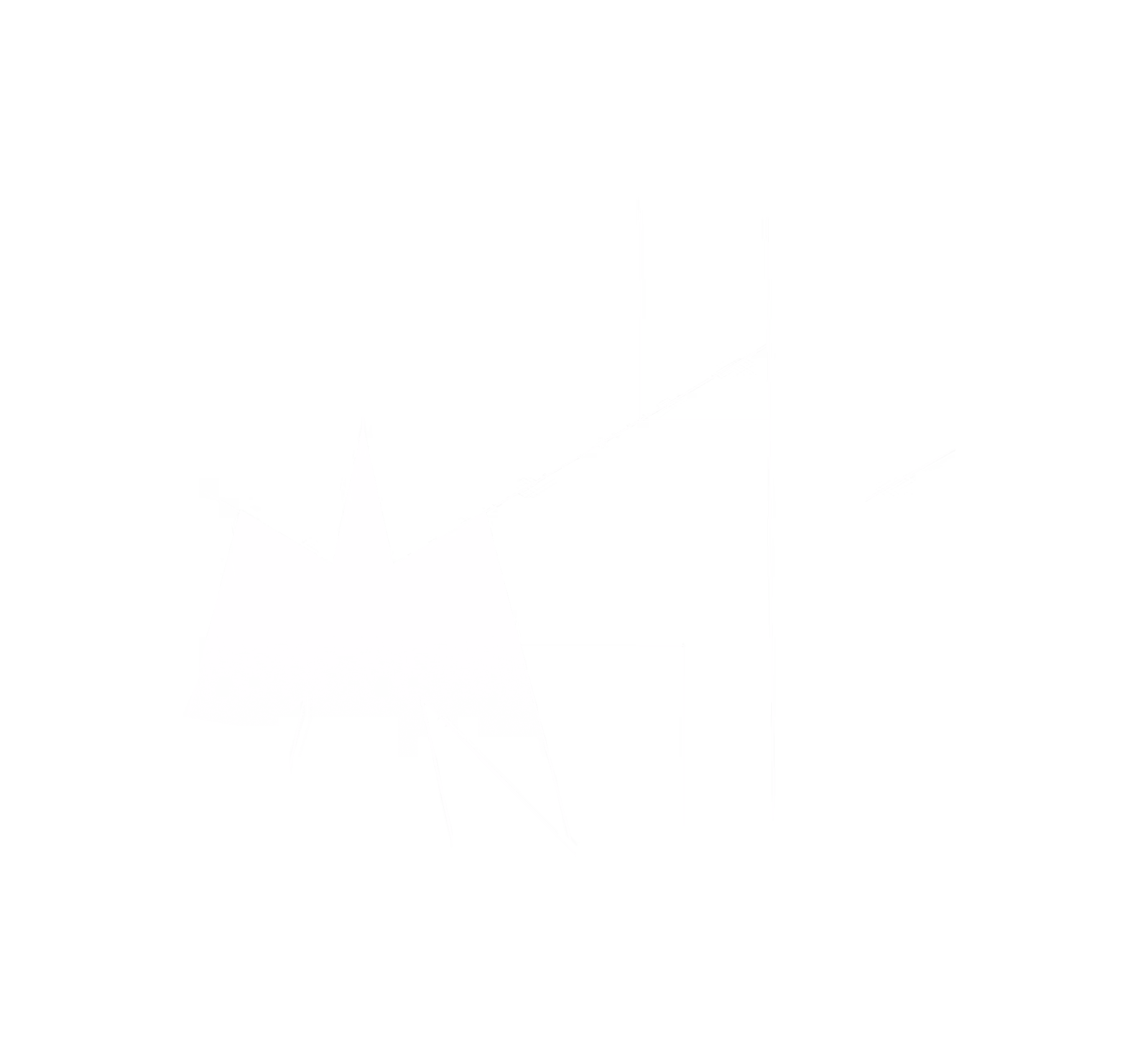 Black and white outline of a modern building with stairs and a triangular solar panel structure.