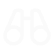 Simple white binoculars icon on transparent background.
