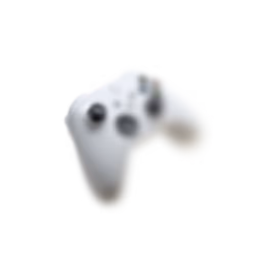 White video game controller with two thumbsticks and buttons on the front.