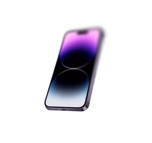 Smartphone with a purple and blue gradient wallpaper and a notch on top.