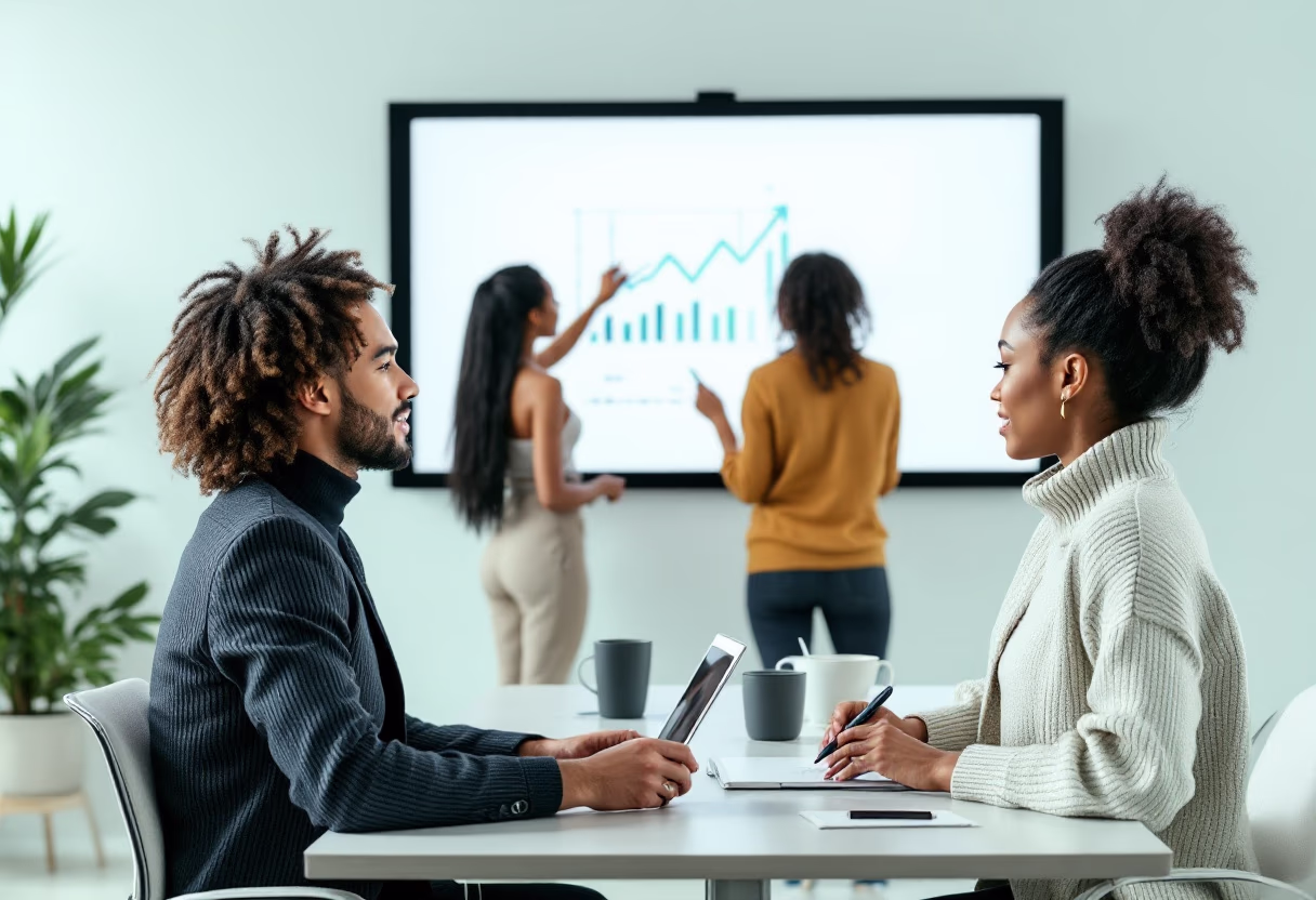 image of business professionals interacting with technology (for a b2b saas)