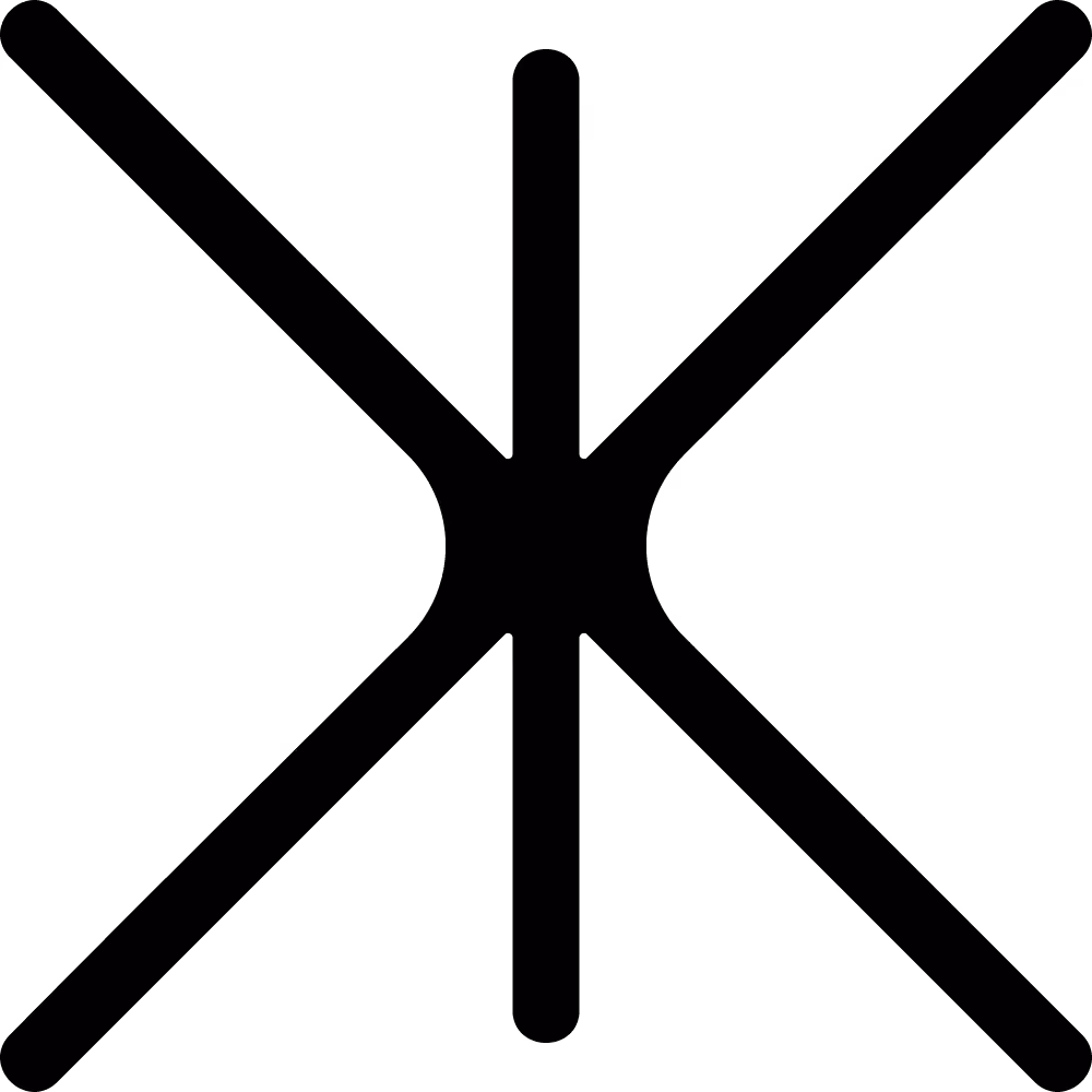 Symbole noir abstrait avec une forme centrale connectant un trait vertical et deux traits diagonaux vers l'extérieur.