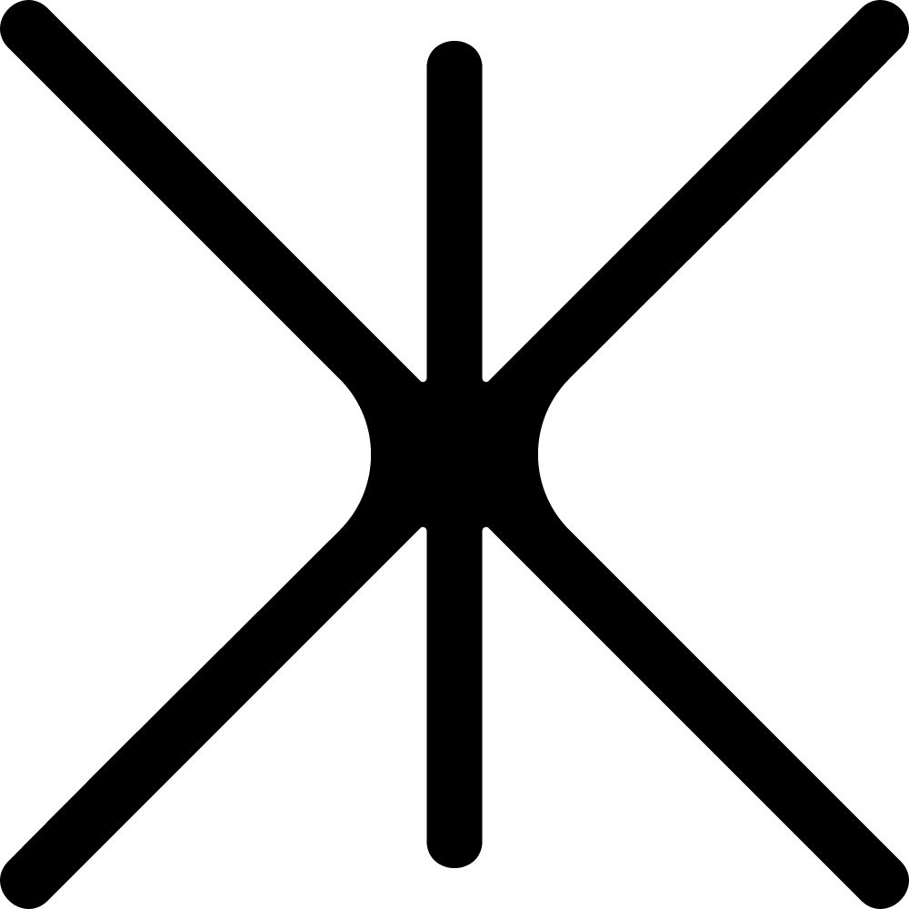 Symbole noir abstrait avec une forme centrale connectant un trait vertical et deux traits diagonaux vers l'extérieur.