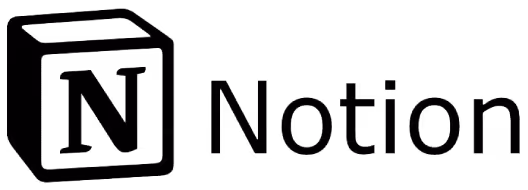 Logo de Notion avec un cube noir affichant un N blanc à gauche du texte Notion.